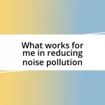 What works for me in reducing noise pollution